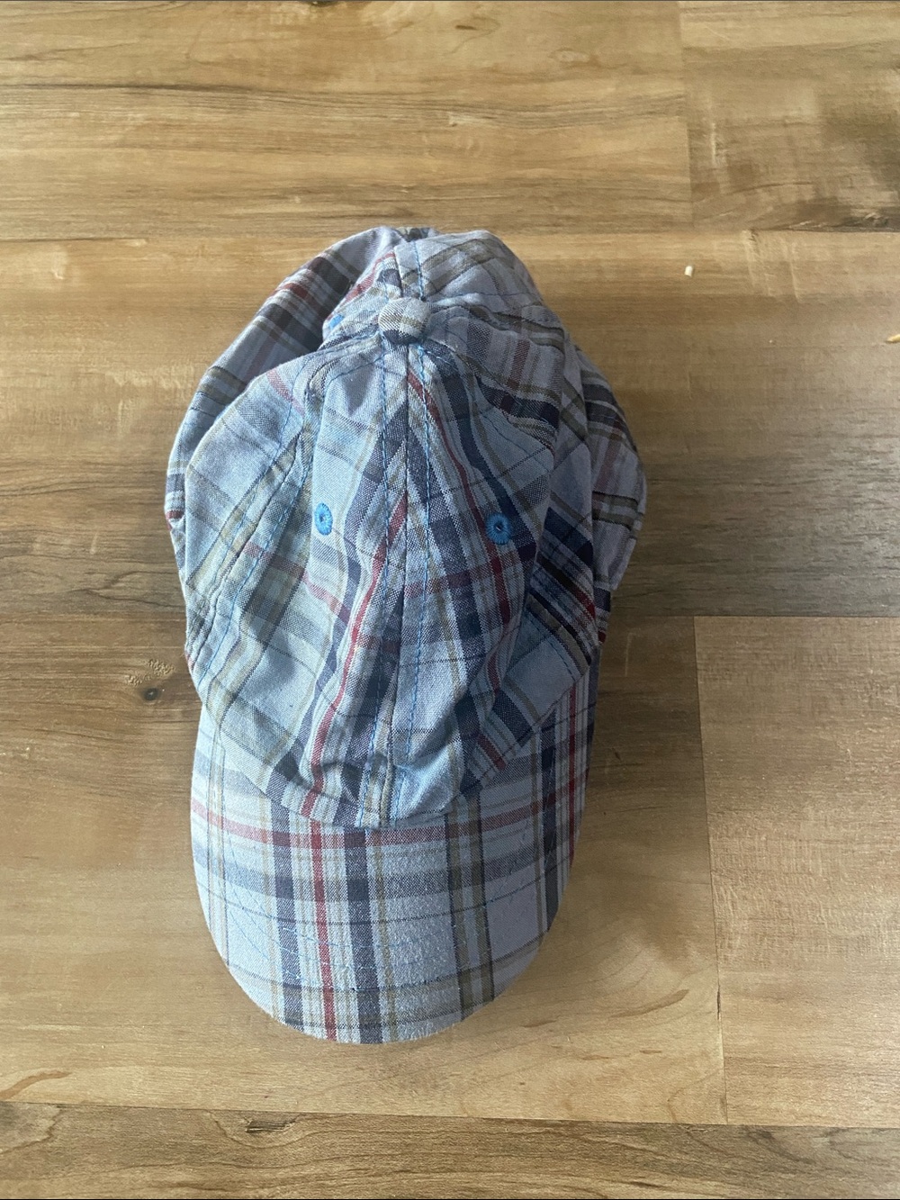 Plaid Cotton Baseball Cap in Light Blue and Red